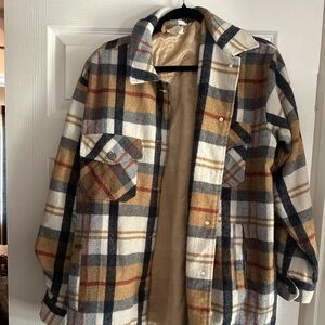 Women’s Plaid Button-Up Jacket - 100% Cotton (fits like a large)